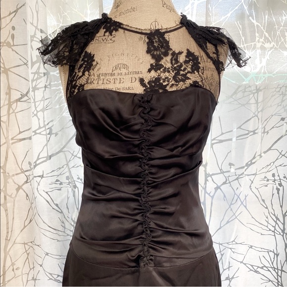 Burberry Prorsum black silk sheer lace scrunched gathered sleeveless midi dress - Picture 6 of 14